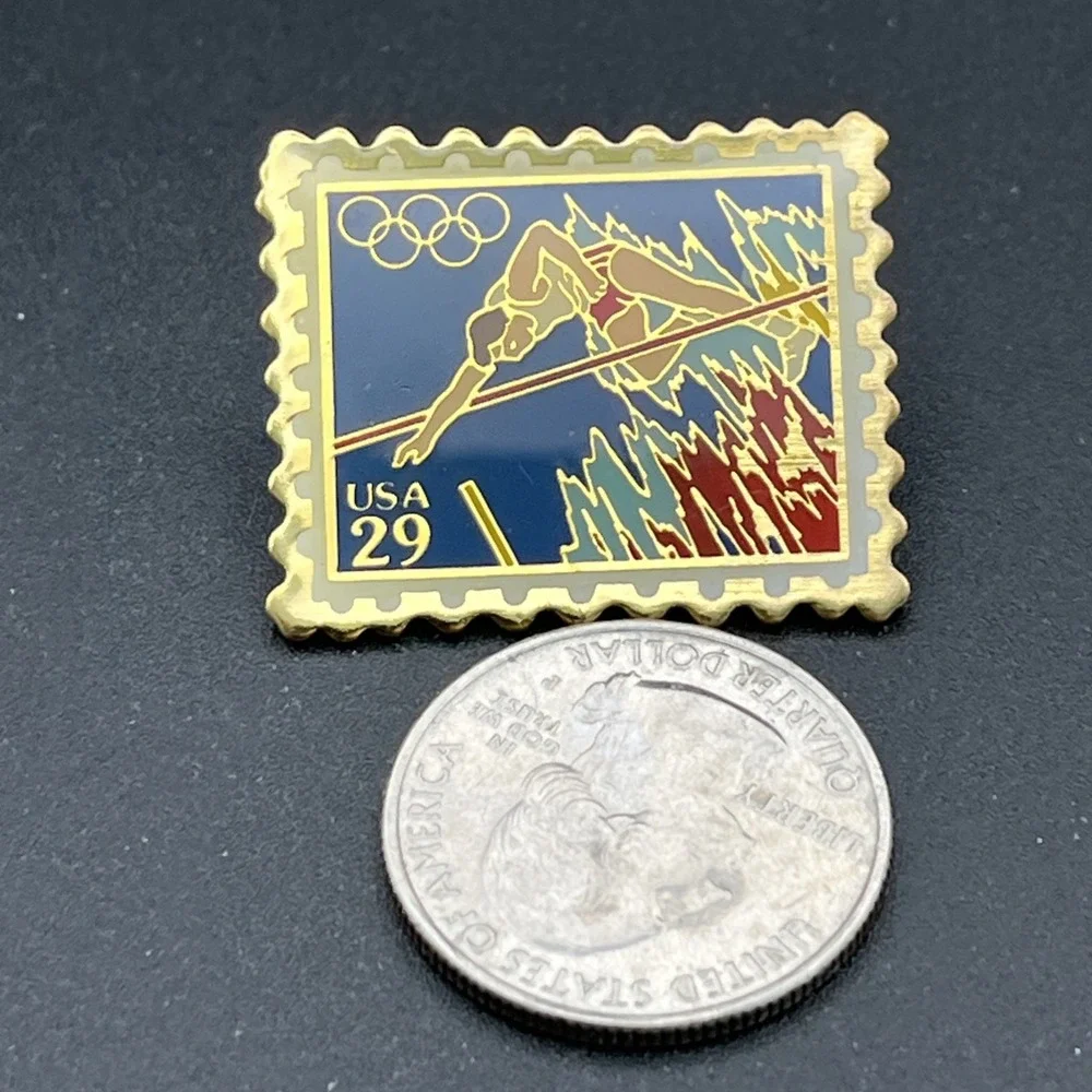 1992 Barcelona Summer‎ Olympics USPS Sponsor Pole Vault Stamp Lapel Hat Pin